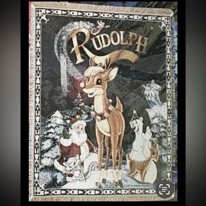 Rudolph Santa Christmas Throw Blanket Crown Crafts Acrylic Woven USA New